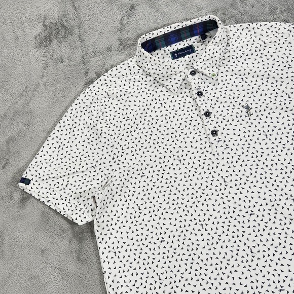 William Murray Polo Shirt Mens Large White Flag Print Golf Performance Stretch - Picture 5 of 14